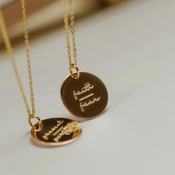 Faith over Fear Gold Round Disc Pendant Necklace - Picture 9 of 11
